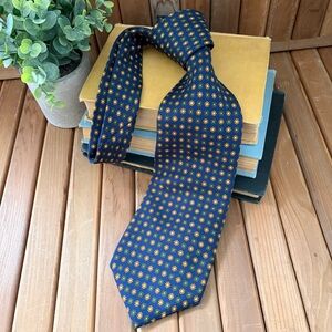 Bert Pulitzer Silk Tie Navy Gold Floral Medallion Classic Mens Necktie USA